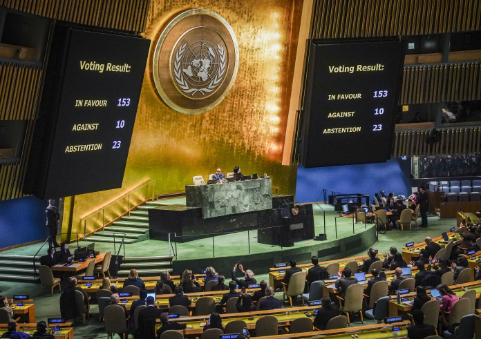 UN General Assembly votes overwhelmingly to demand a humanitarian cease-fire in Gaza