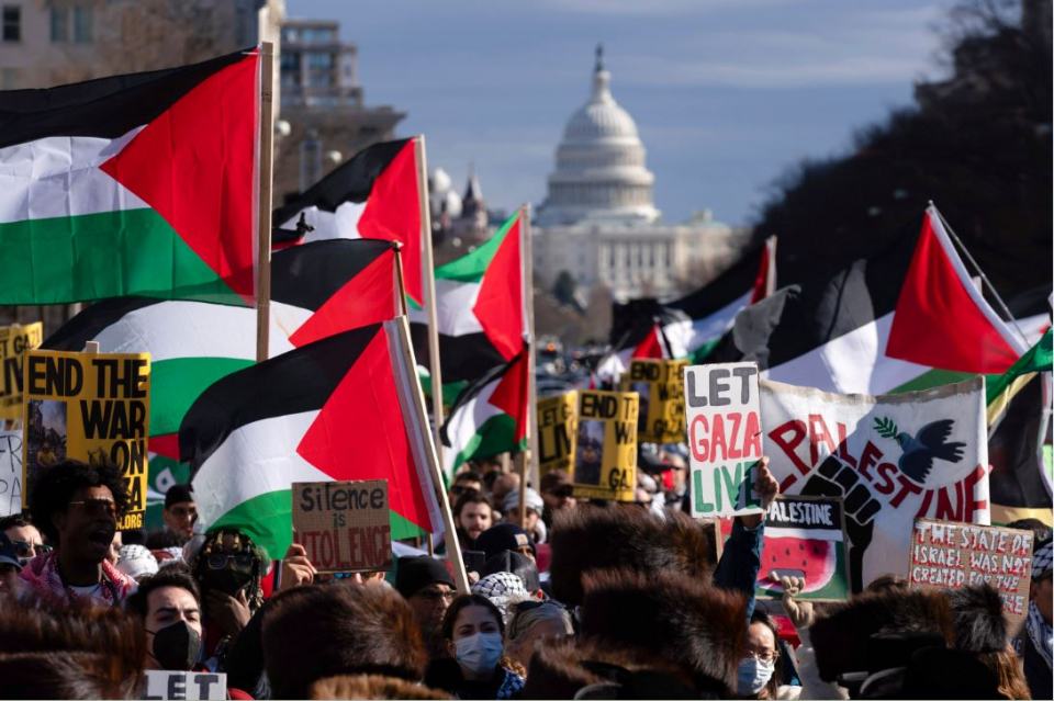 Protesters Rally Outside Israeli Embassy in Washington Against Gaza War